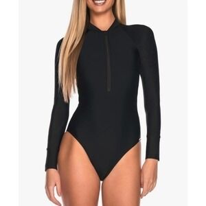 NEW Relleciga Black Medium Long Sleeve One Piece Swimsuit Zipper Surf Suit